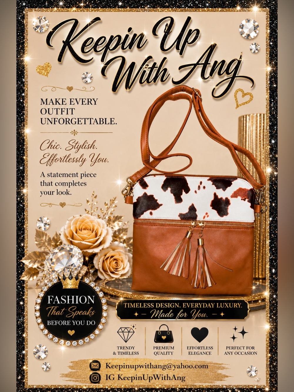 Leather & Cowhide Crossbody Bag - Brown/White